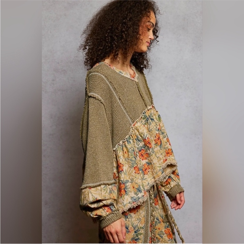 POL Khaki Floral Patchwork Sweatshirt NWOT - Picture 3 of 4